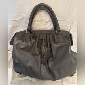 Gray Leather Tassel Satchel Handbag - Women
